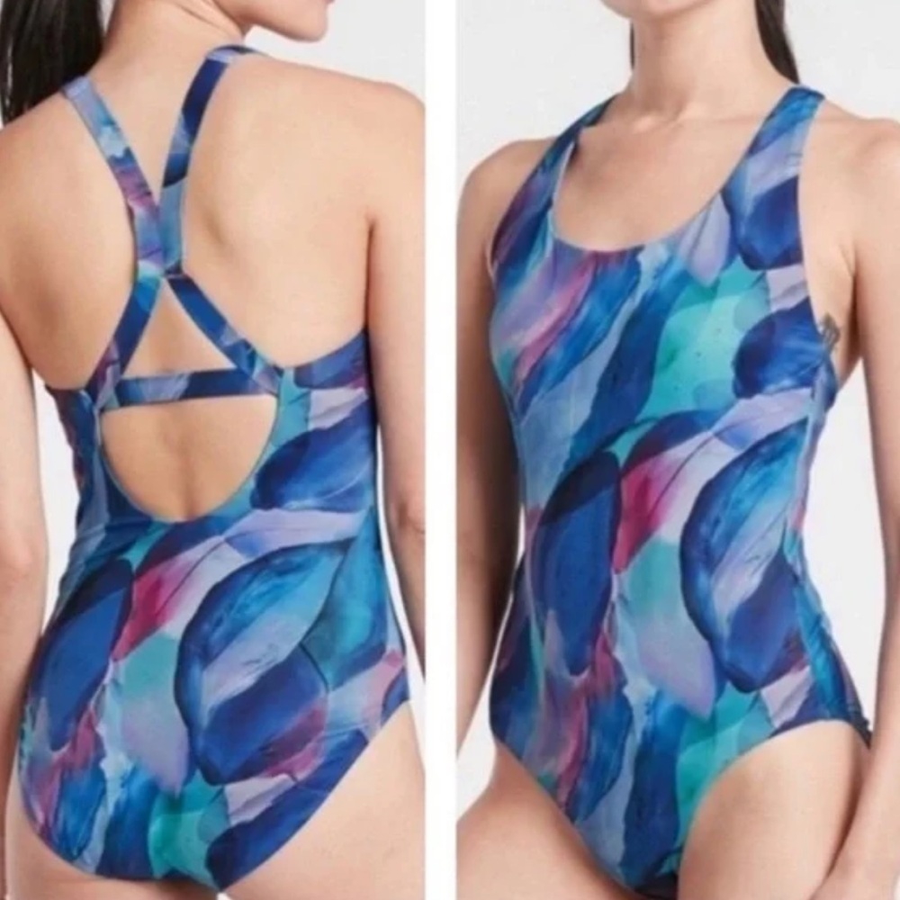 Athleta Malibu Watercolor Printed One Piece Swimsuit Sz M